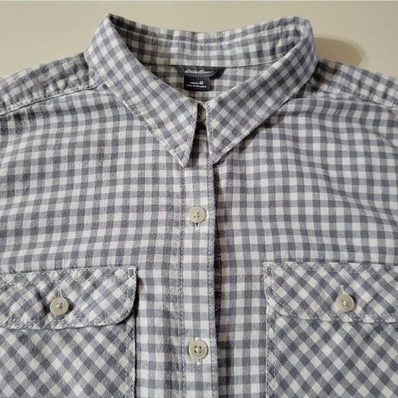 Eddie Bauer Women's Gray Check Flannel Button-Down Shirt - Picture 8 of 14